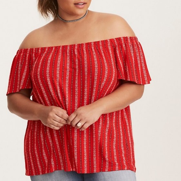 ❌SOLD❌🛸TORRID || Border Off Shoulder Top - Picture 2 of 5